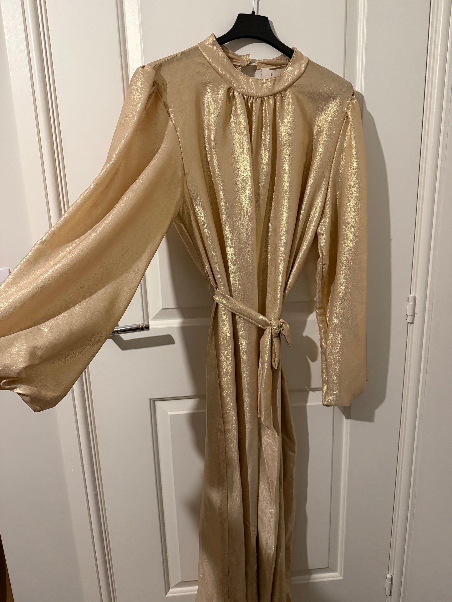 Metallic Tie-Waist Occasion Maxi Dress