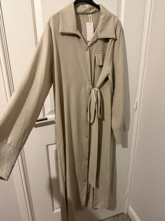 Button-Front Tie-Waist Modest Shirt Dress