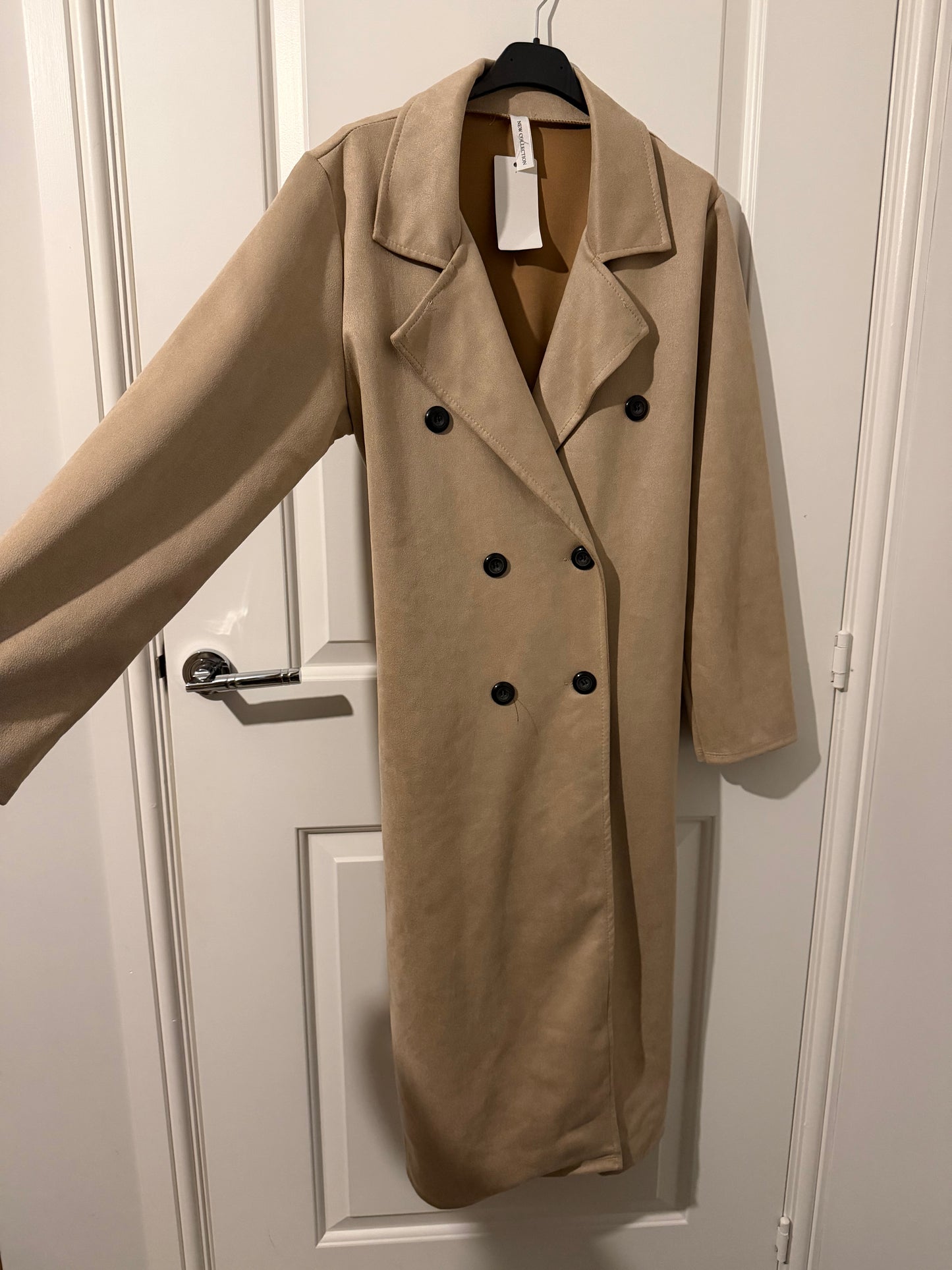 Suede belted and buttoned trench