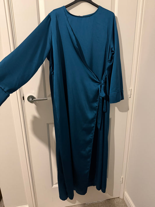 Teal Wrap-Style Maxi Dress
