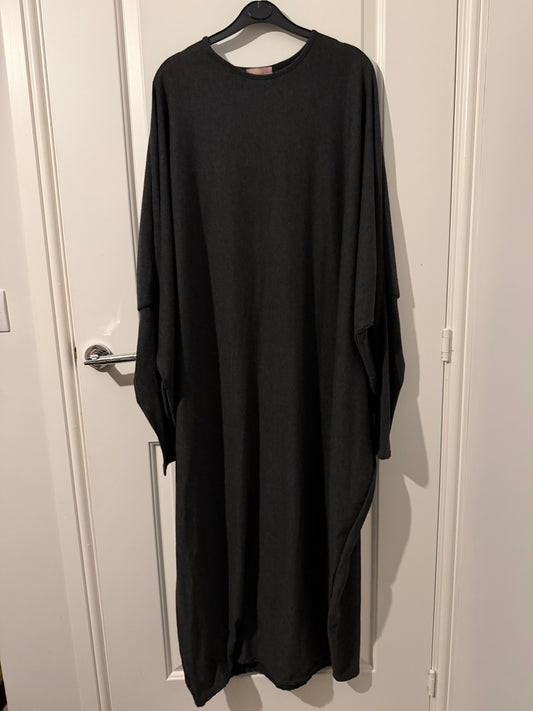 Oversized Batwing Maxi Dress – Washed Black