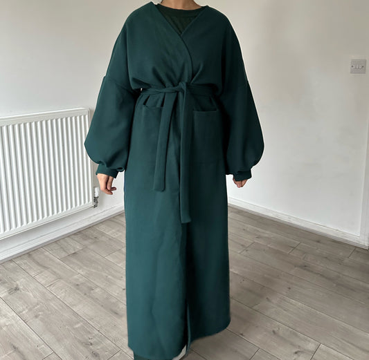 Balloon sleeve maxi coat