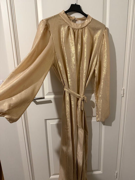Metallic Tie-Waist Occasion Maxi Dress