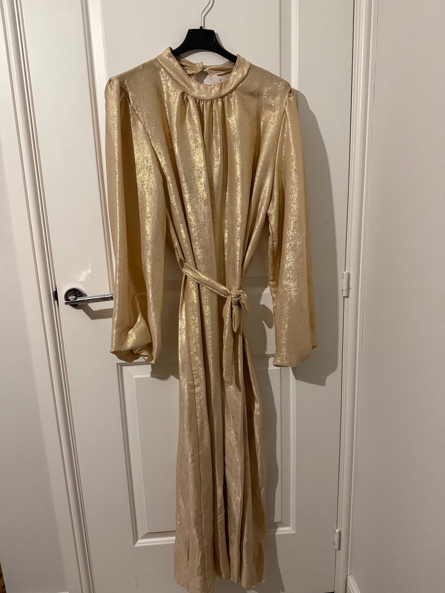 Metallic Tie-Waist Occasion Maxi Dress