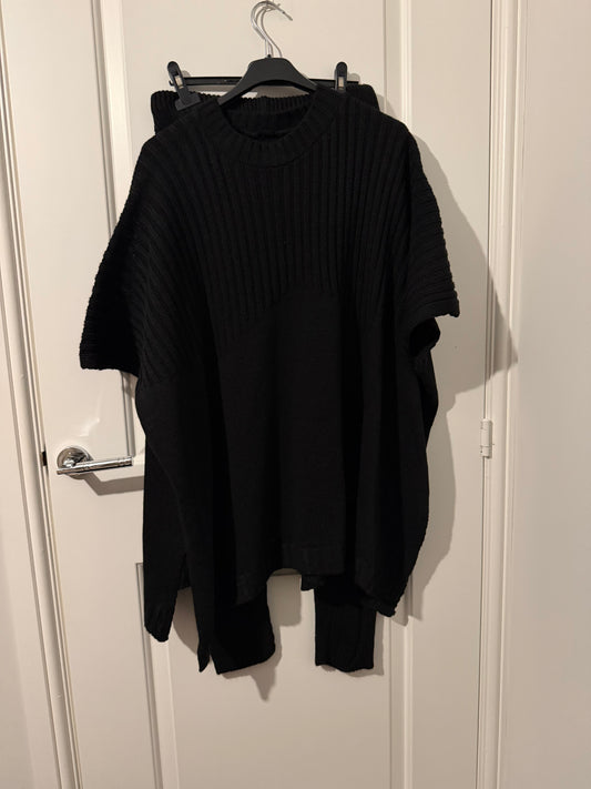 Ribbed Knit Batwing Co-Ord Set – Black