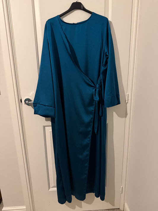 Teal Wrap-Style Maxi Dress