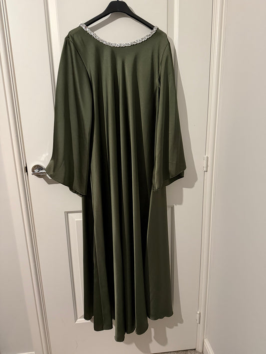 Olive Embellished Neck Maxi Dress