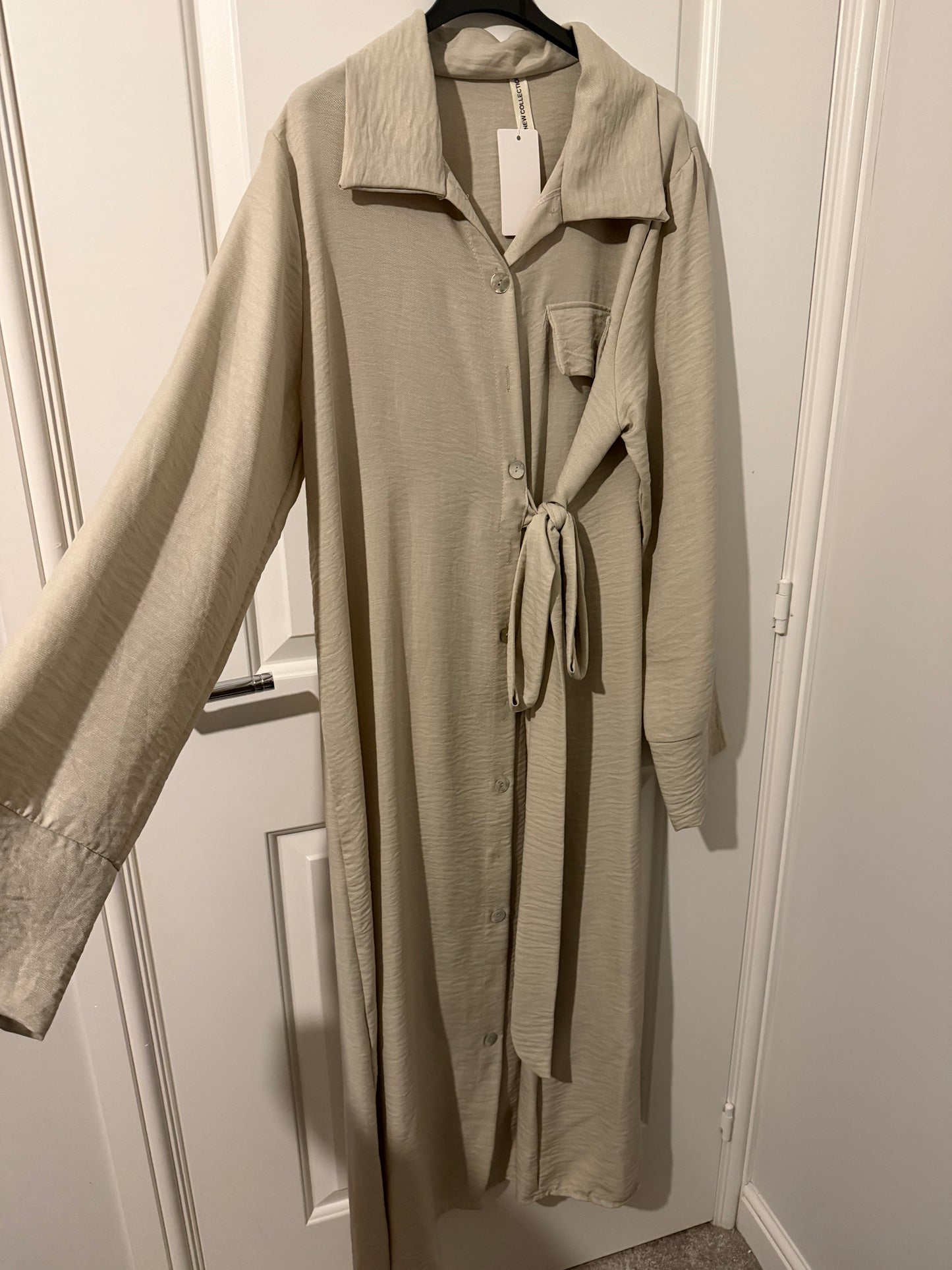 Button-Front Tie-Waist Modest Shirt Dress
