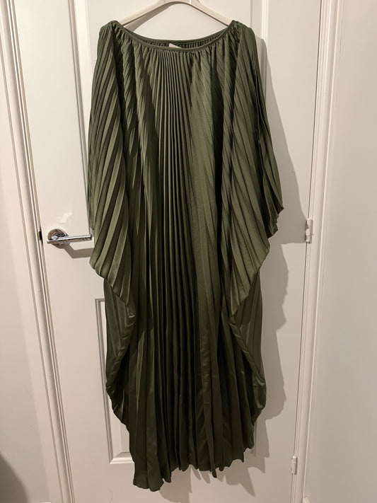 Olive Pleated Kaftan Dress