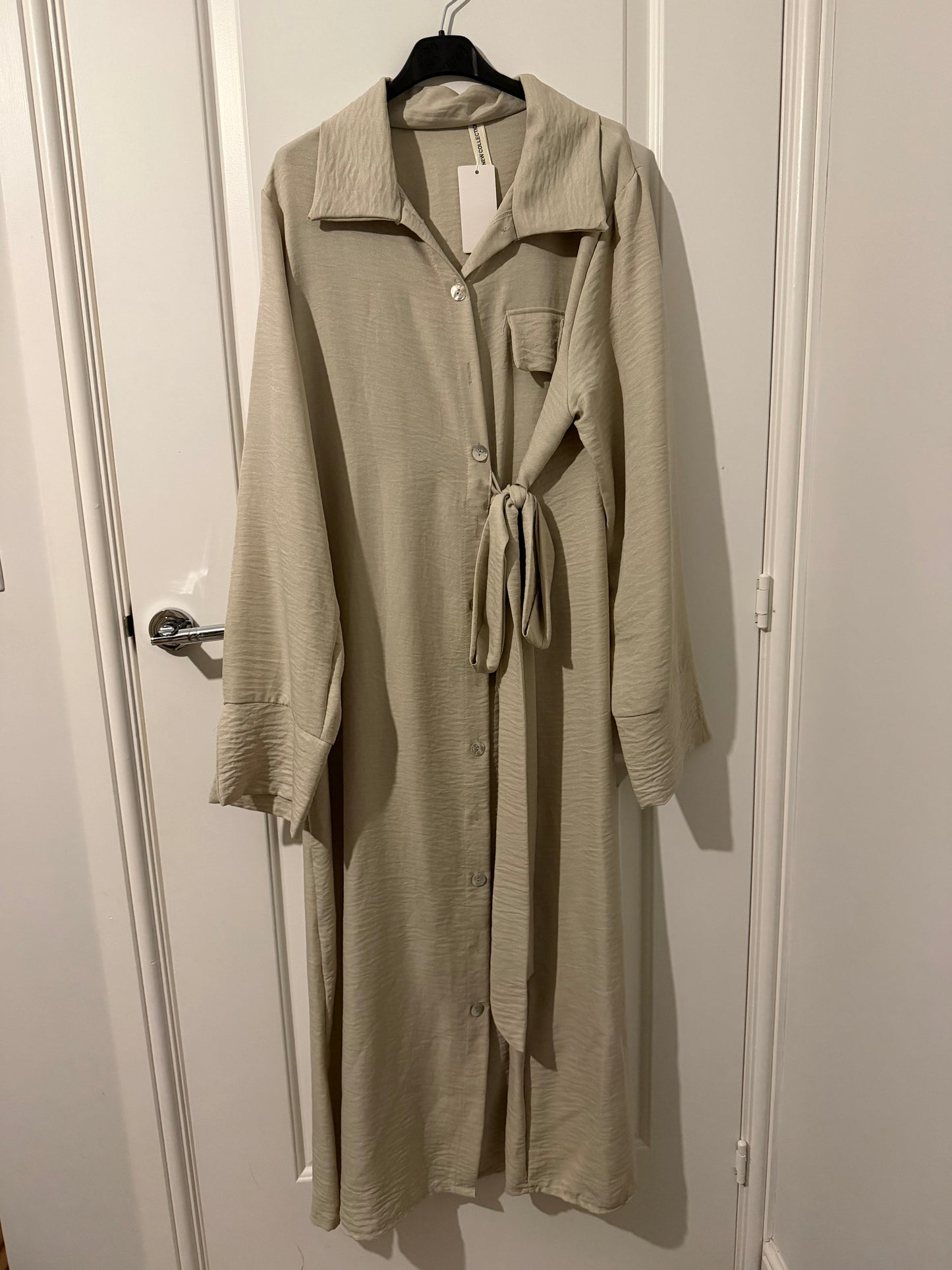 Button-Front Tie-Waist Modest Shirt Dress