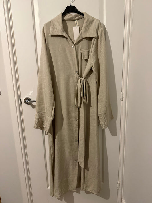 Button-Front Tie-Waist Modest Shirt Dress