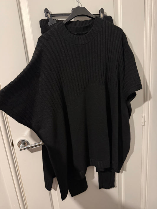 Ribbed Knit Batwing Co-Ord Set – Black